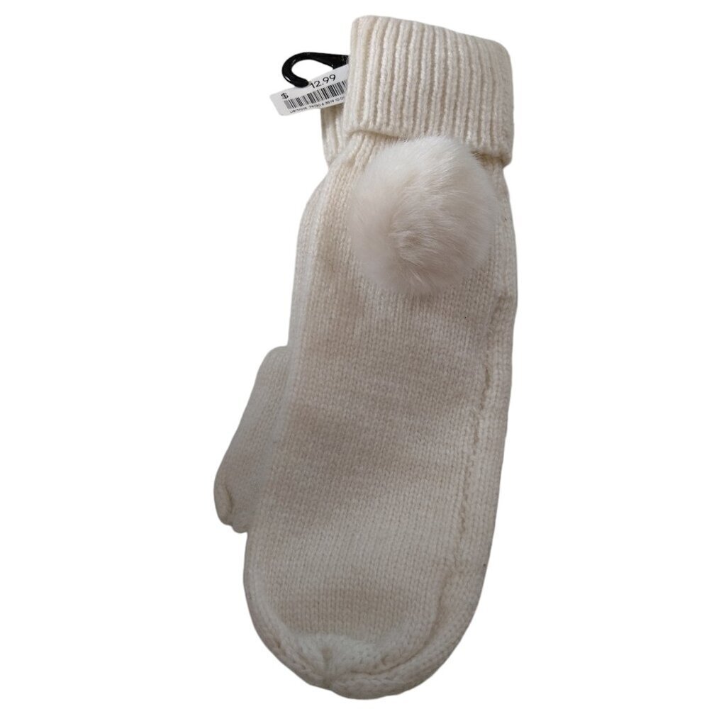 H&M Women's One Size Off White Wool Blend Mittens With Pompom Detail New